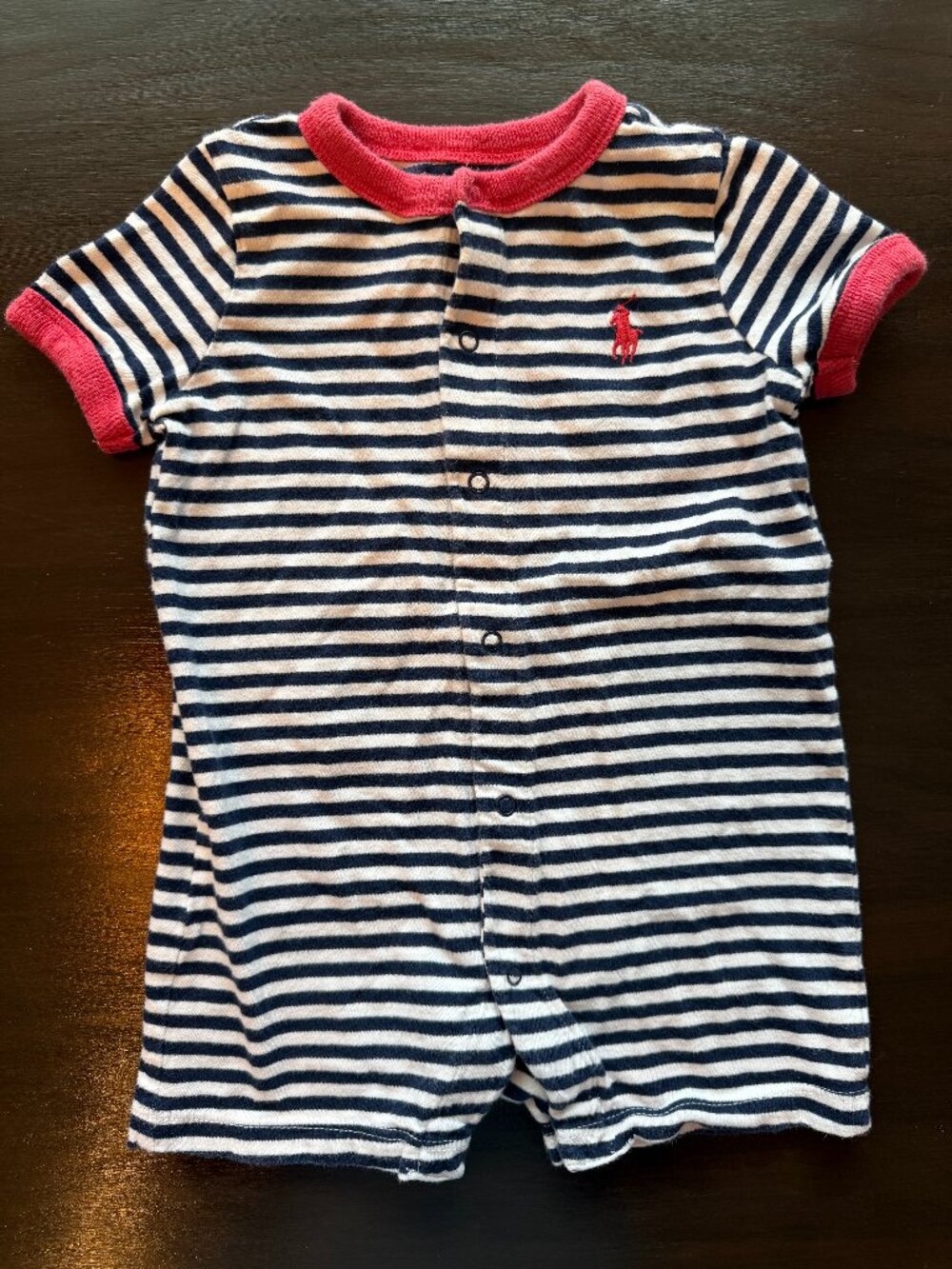Polo Ralph Lauren Baby Striped Cotton Romper Red White Blue 6M